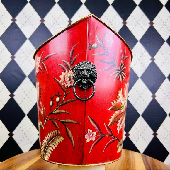 Lion Head toleware Red Vibrant Showstopper w/ hand-painted florals - Picture 13 of 15